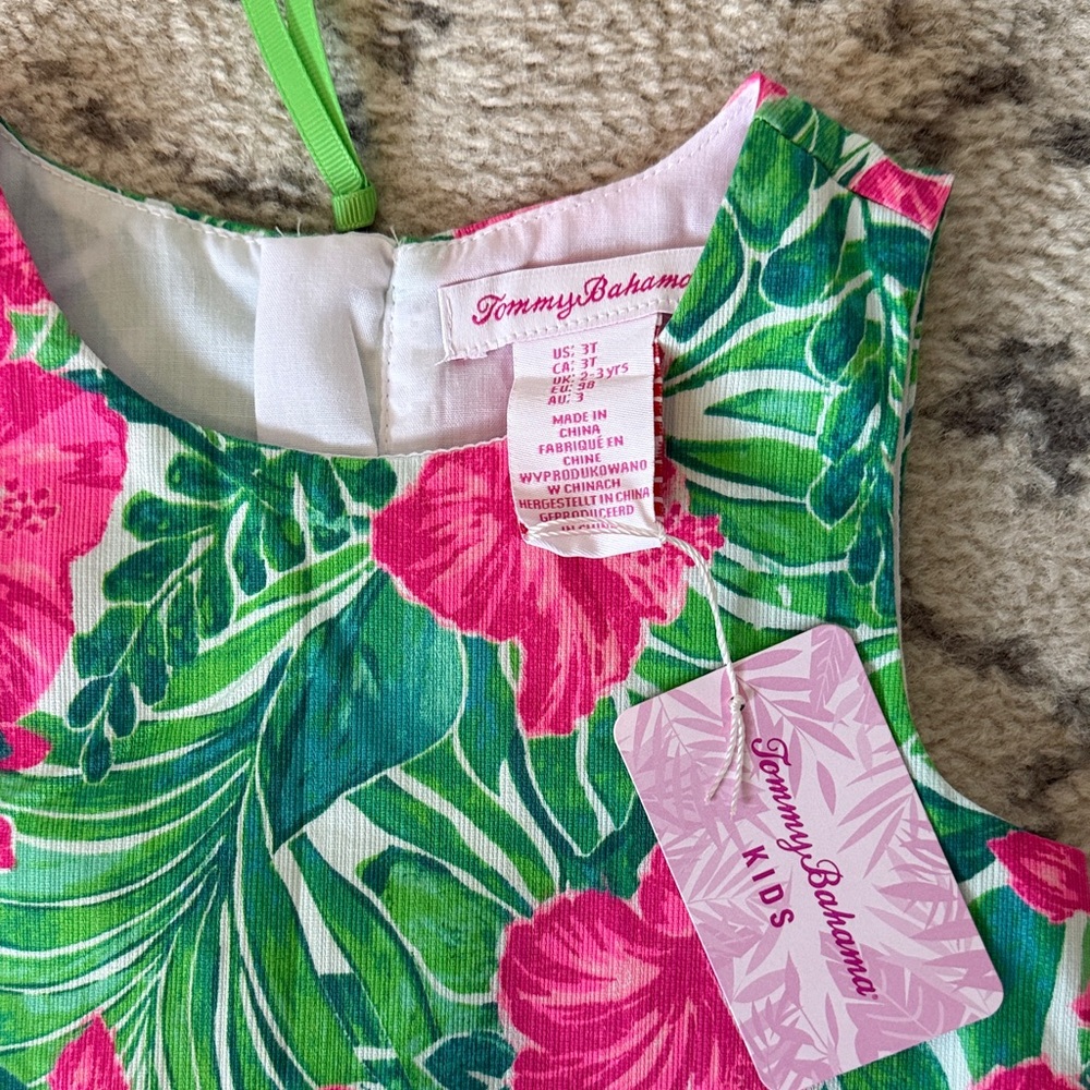 Tommy Bahama Kids Tropical Green and Pink Dress - Picture 2 of 3